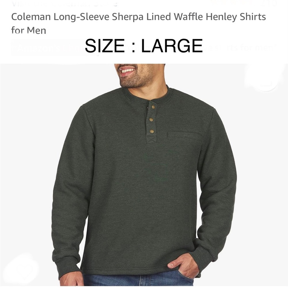 NEW Coleman Sherpa Green Fleece Lined Henley Thermal Work Shirt Men's sz Large